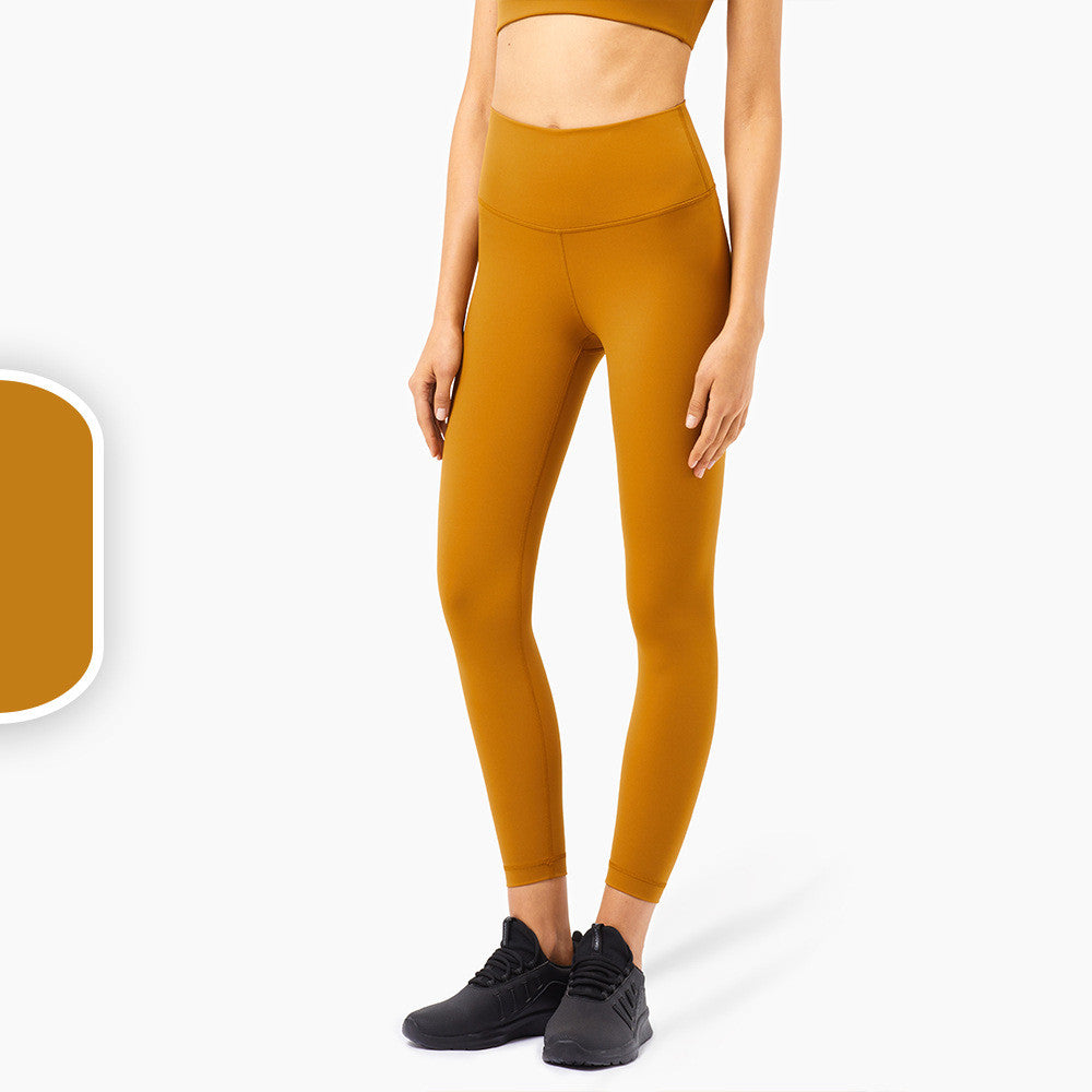 High-Waisted Leggings with a Wide Waistband - Mustard