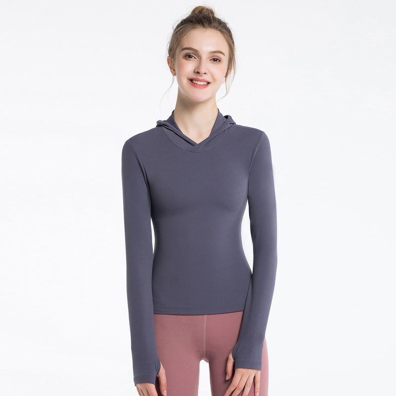 Fitted Long Sleeve Hoodie with Thumbholes - Muted Plum