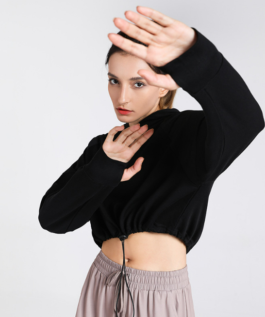Cropped Hoodie with Drawcord Hem