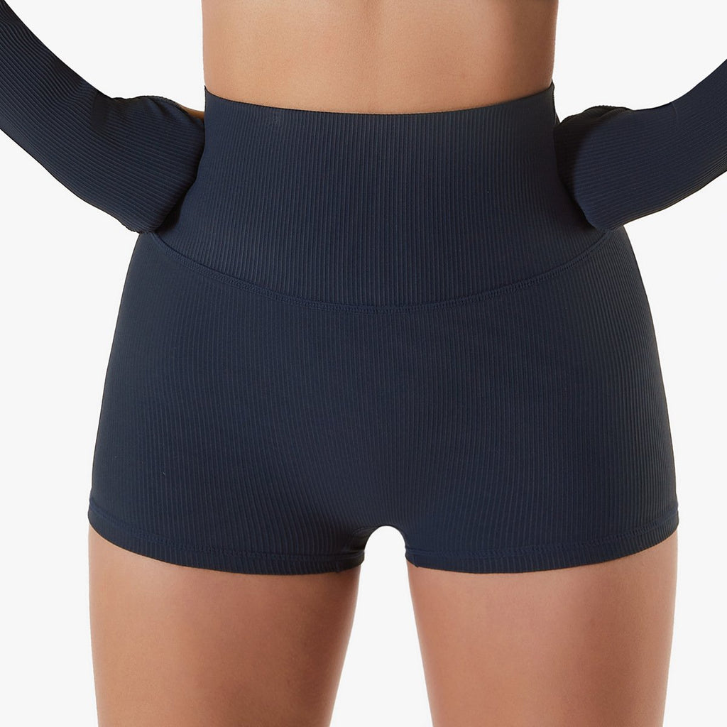 High-Waisted Ribbed Training Shorts - Navy