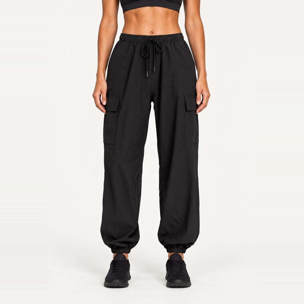 Lightweight Loose Joggers with Side Pockets - Black