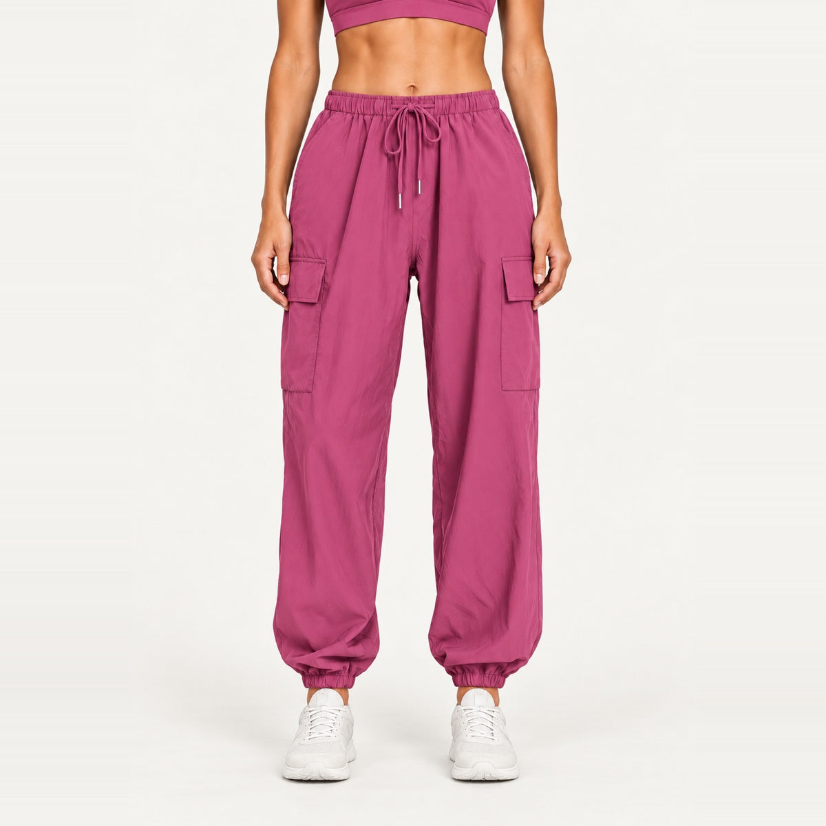 Lightweight Loose Joggers with Side Pockets - Berry