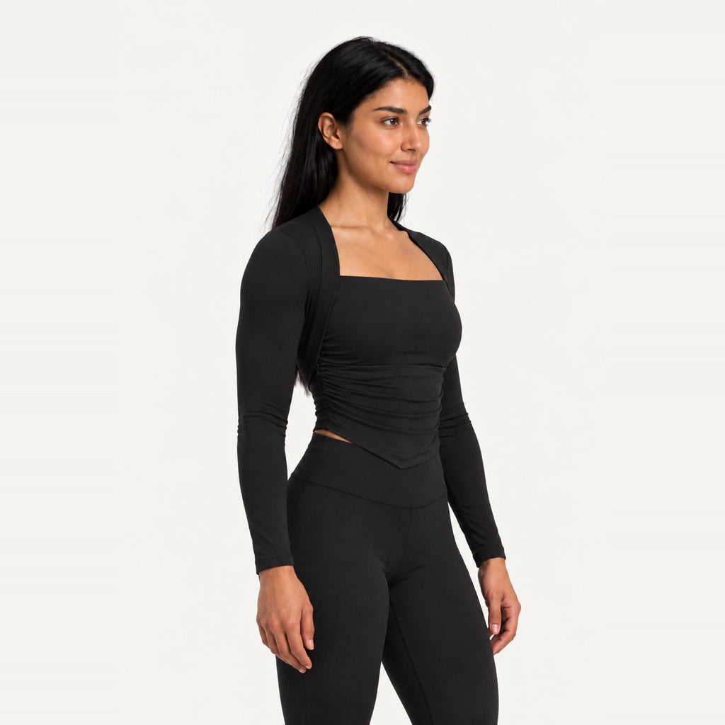Square-Neck Long Sleeve Top with Built-In Bra - side view