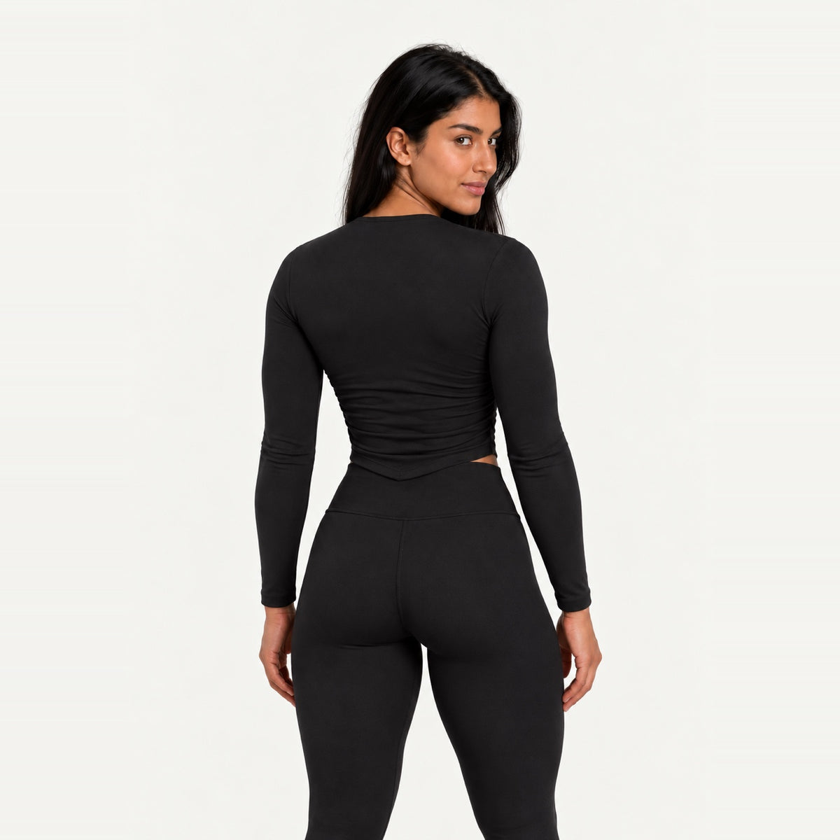 Square-Neck Long Sleeve Top with Built-In Bra - back view