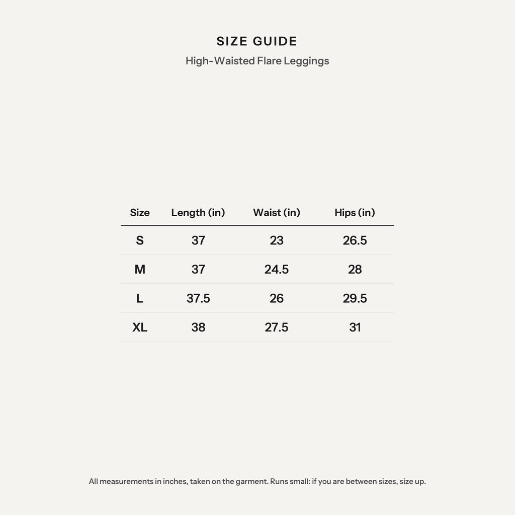 High-Waisted Flare Leggings - size guide