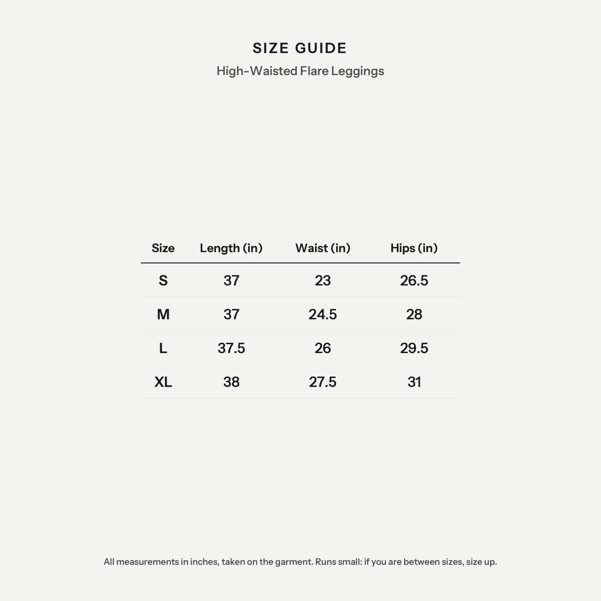 High-Waisted Flare Leggings - size guide