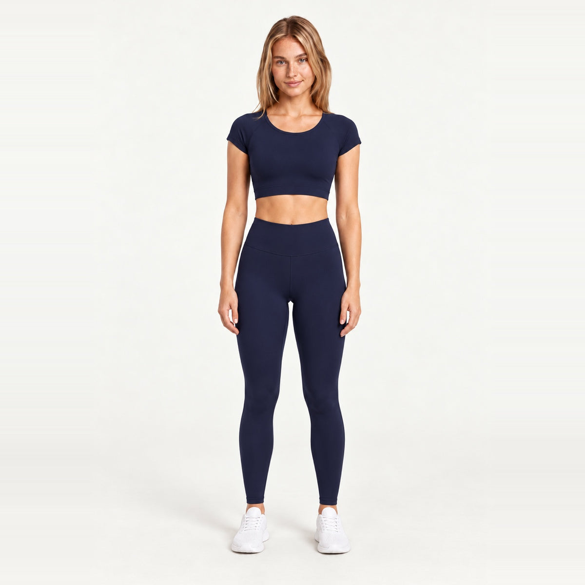 Short Sleeve Crop Top and Leggings Set - Midnight