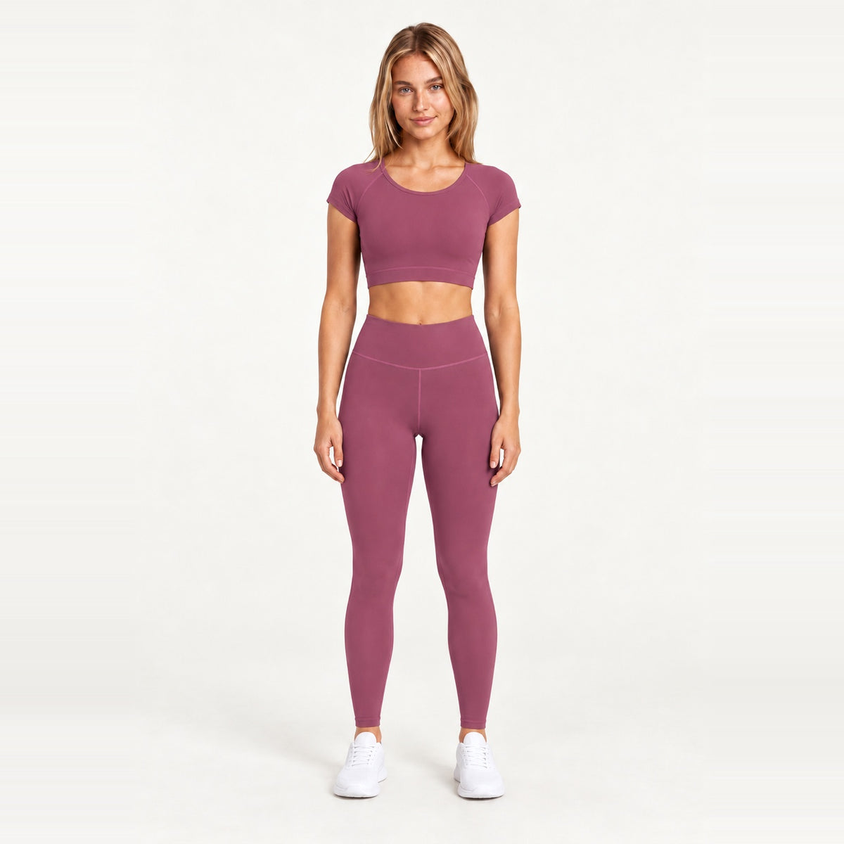 Short Sleeve Crop Top and Leggings Set - Berry