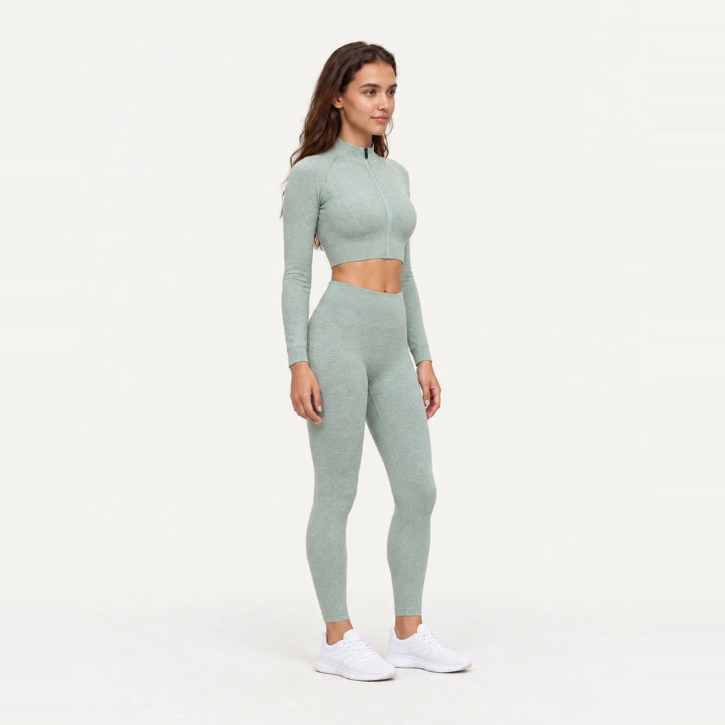 Long Sleeve Zip-Up Top and Leggings Set - side view