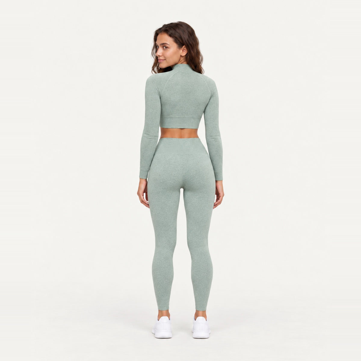 Long Sleeve Zip-Up Top and Leggings Set - back view