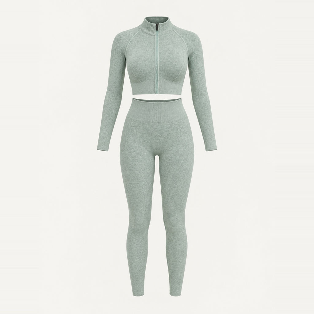 Long Sleeve Zip-Up Top and Leggings Set - product only