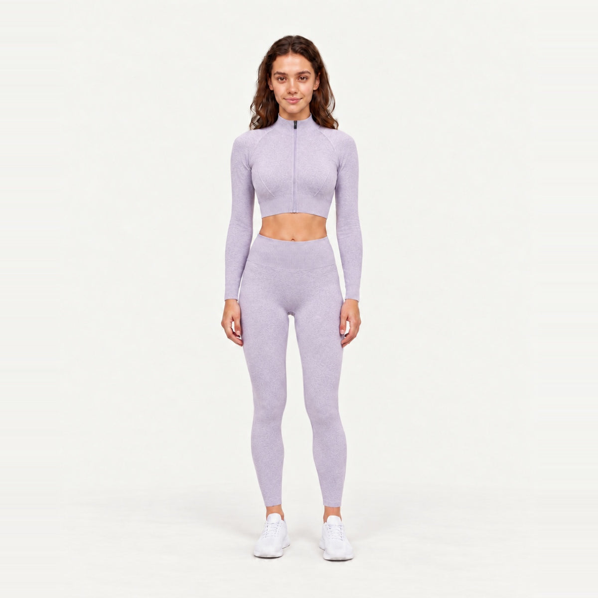 Long Sleeve Zip-Up Top and Leggings Set - Lilac