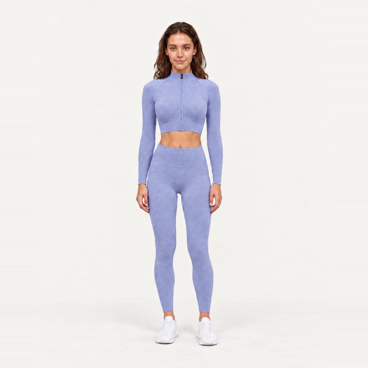 Long Sleeve Zip-Up Top and Leggings Set - Periwinkle
