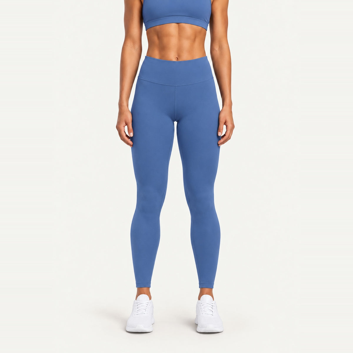 High-Waisted Leggings with Back Waist Pocket - Steel Blue