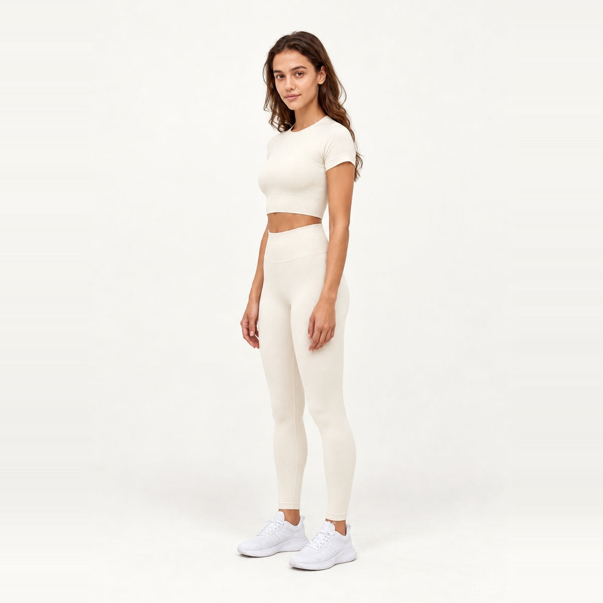 Short Sleeve Textured Crop Top and Leggings Set - side view