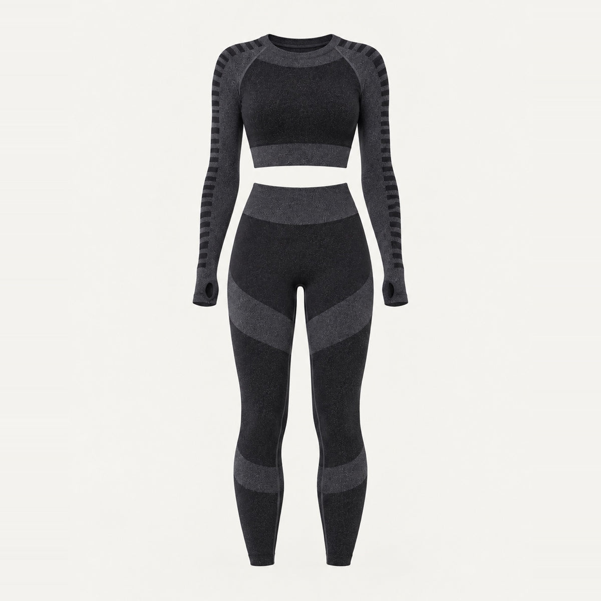 Striped-Panel Long Sleeve Crop Top and Leggings Set - product only