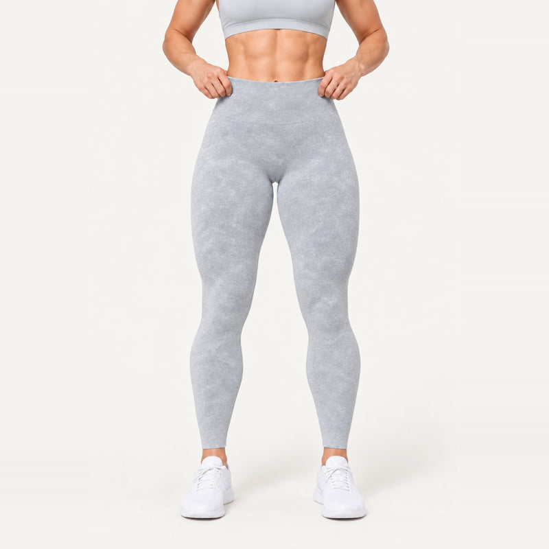 High-Waisted Mottled Knit Leggings - Light Gray