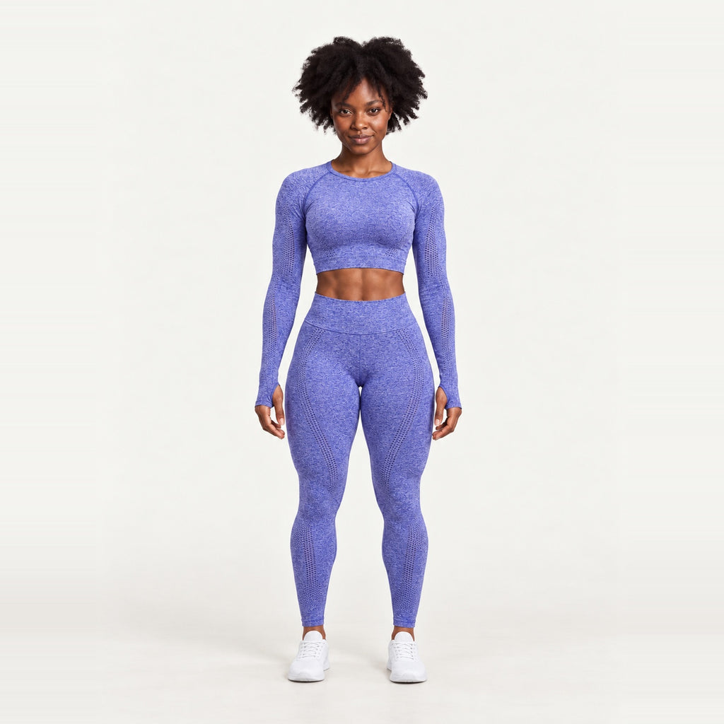 Long Sleeve Crop Top and Dotted-Panel Leggings Set - Periwinkle