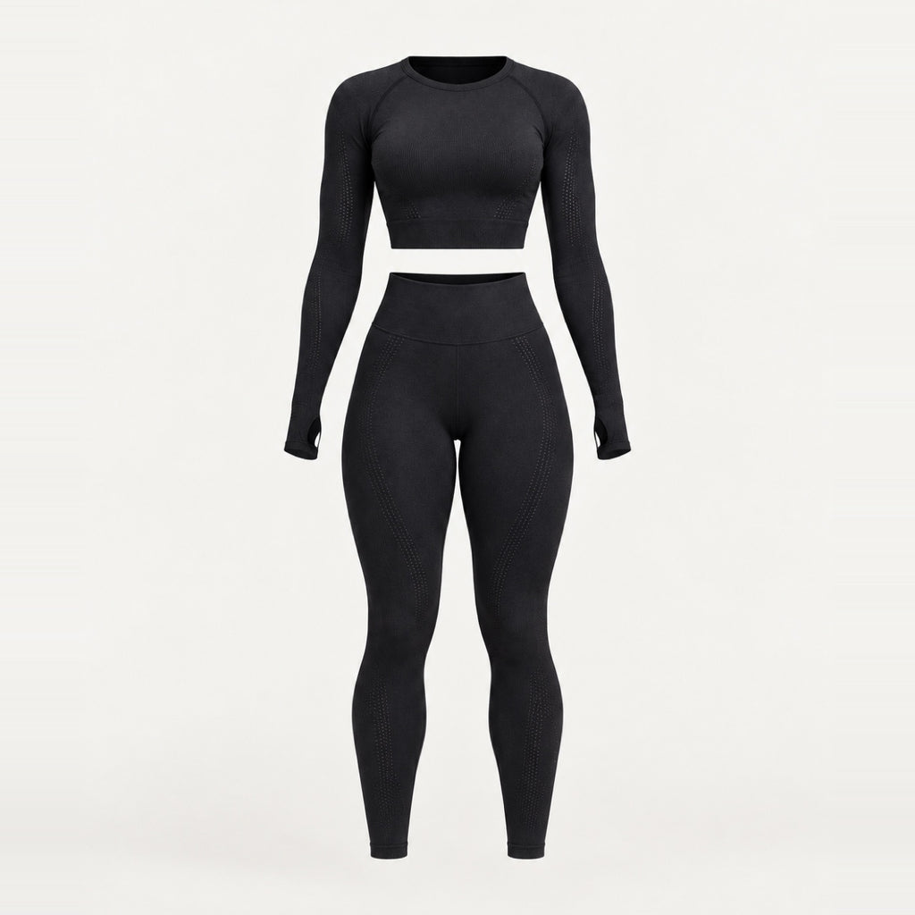 Long Sleeve Crop Top and Dotted-Panel Leggings Set - product only