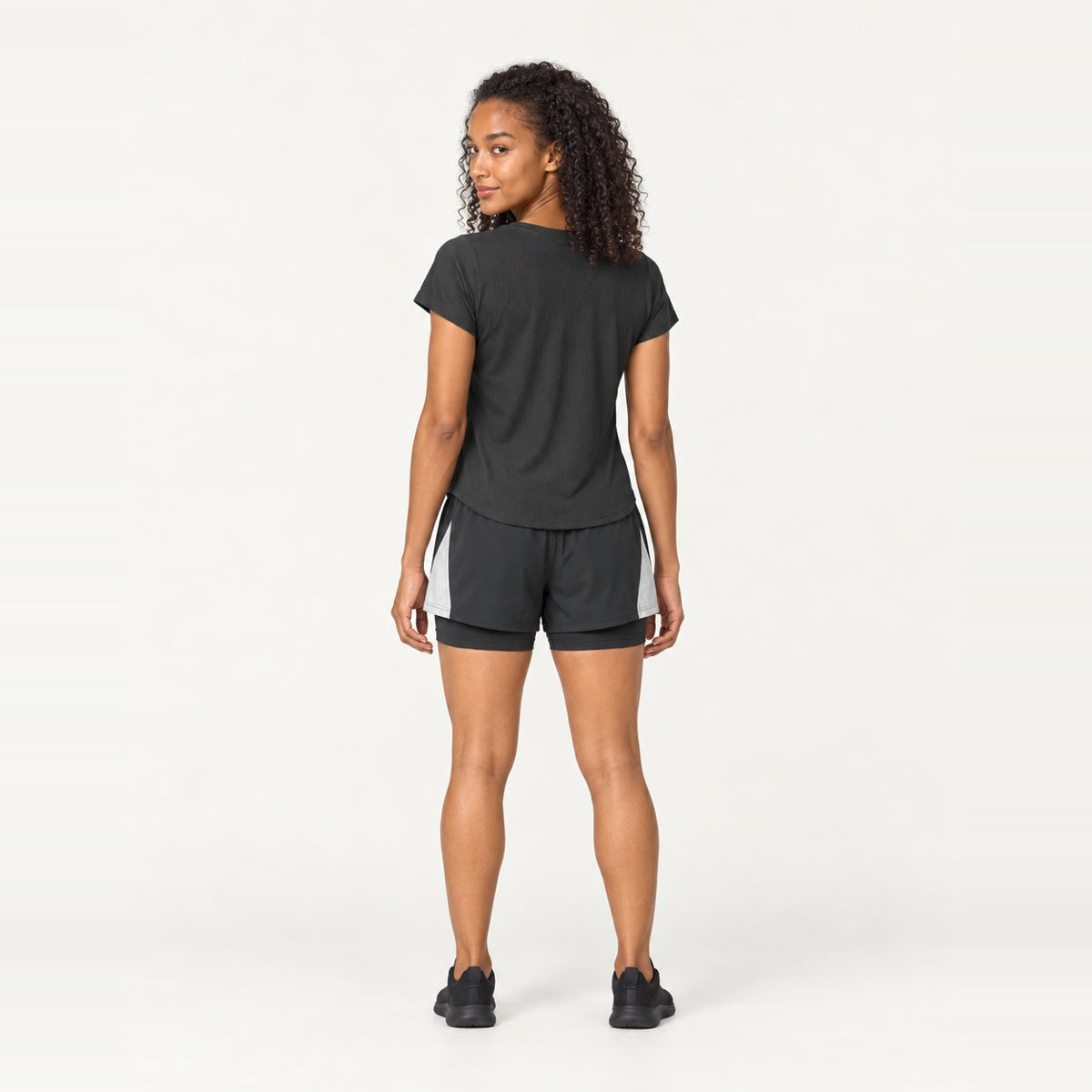 Short Sleeve Top and Contrast-Panel Shorts Set - back view