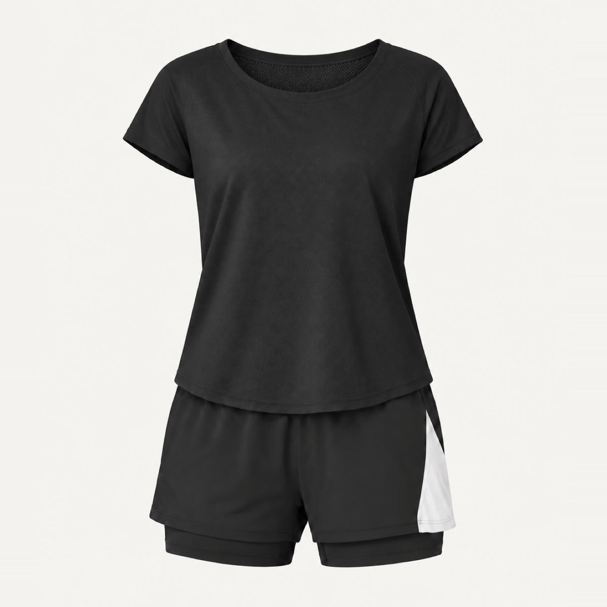 Short Sleeve Top and Contrast-Panel Shorts Set - product only
