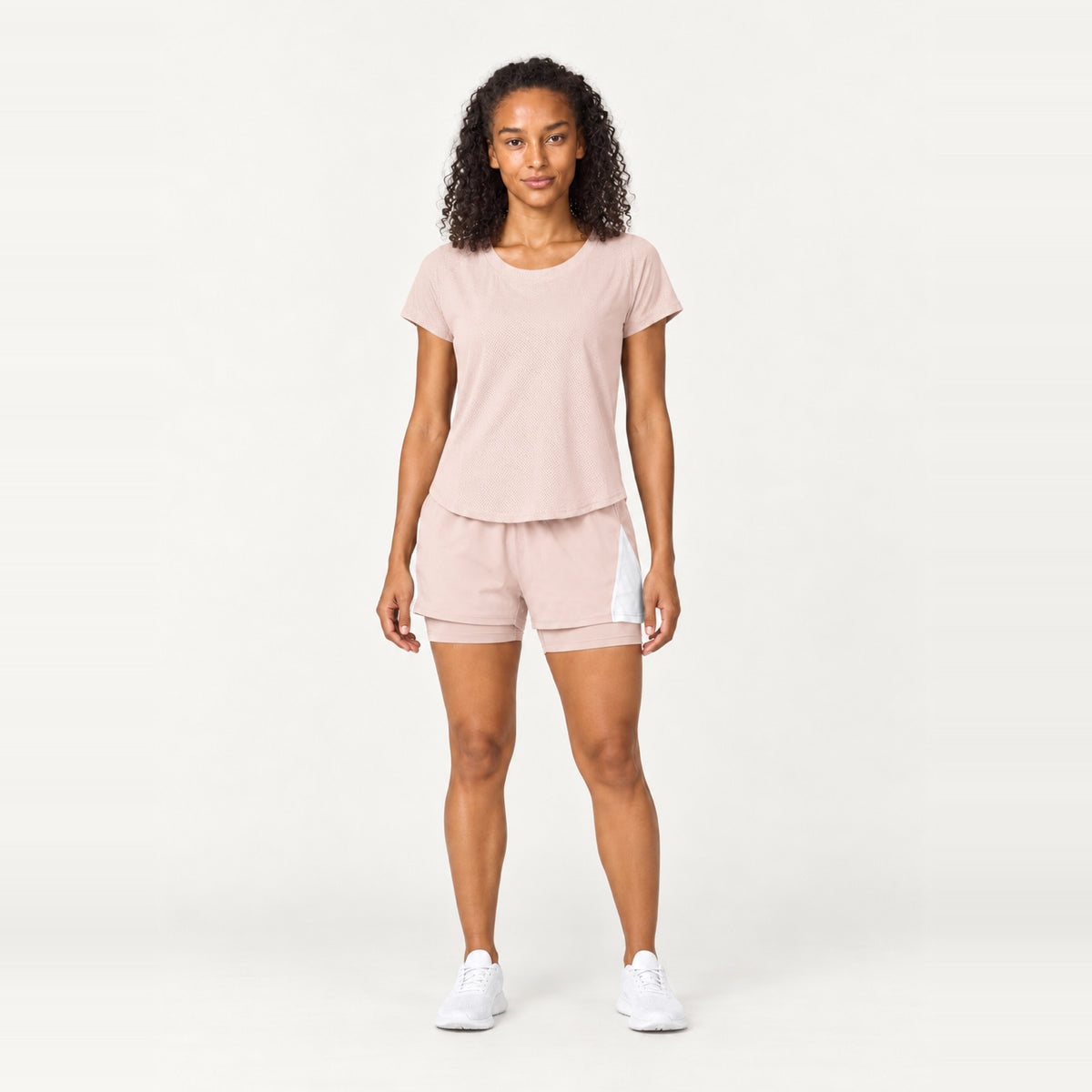 Short Sleeve Top and Contrast-Panel Shorts Set - Blush