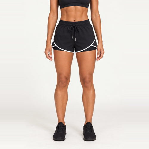Drawstring Workout Shorts with Contrast Trim - Black