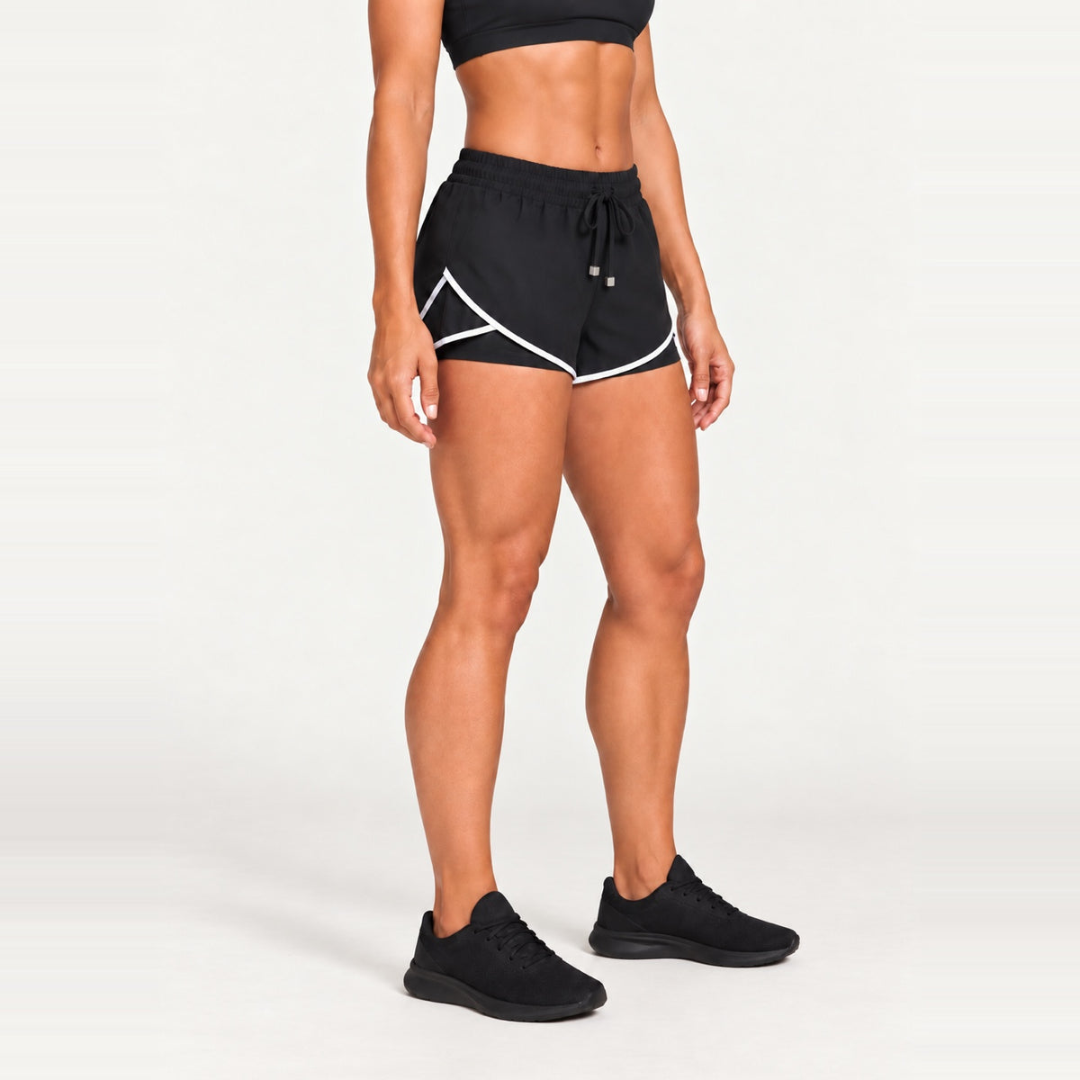 Drawstring Workout Shorts with Contrast Trim - side view