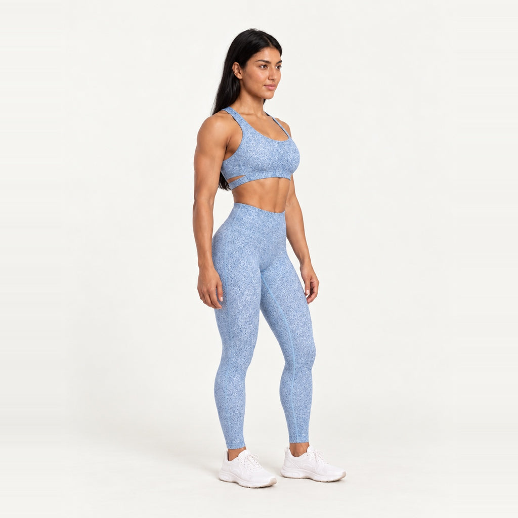 Keyhole-Back Sports Bra and Textured Leggings Set - side view