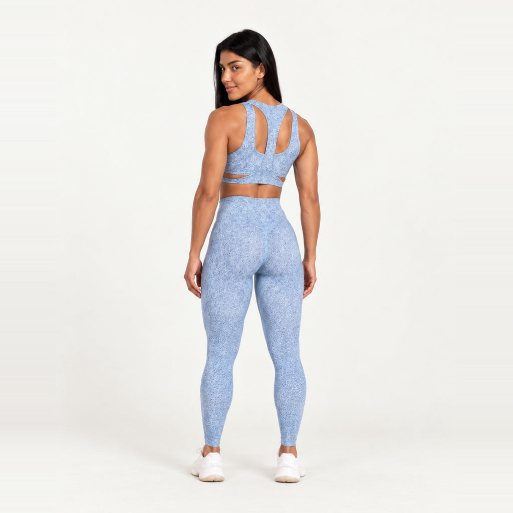 Keyhole-Back Sports Bra and Textured Leggings Set - back view