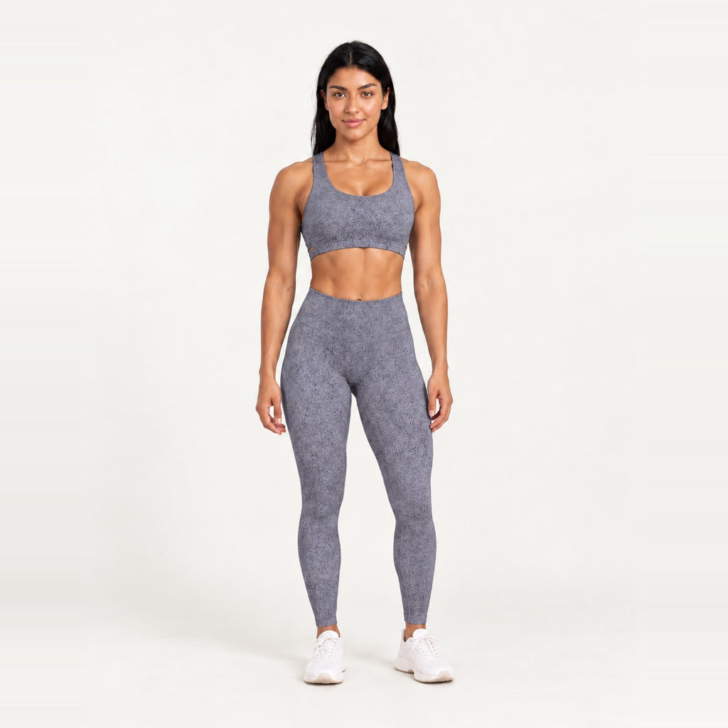 Keyhole-Back Sports Bra and Textured Leggings Set - Charcoal
