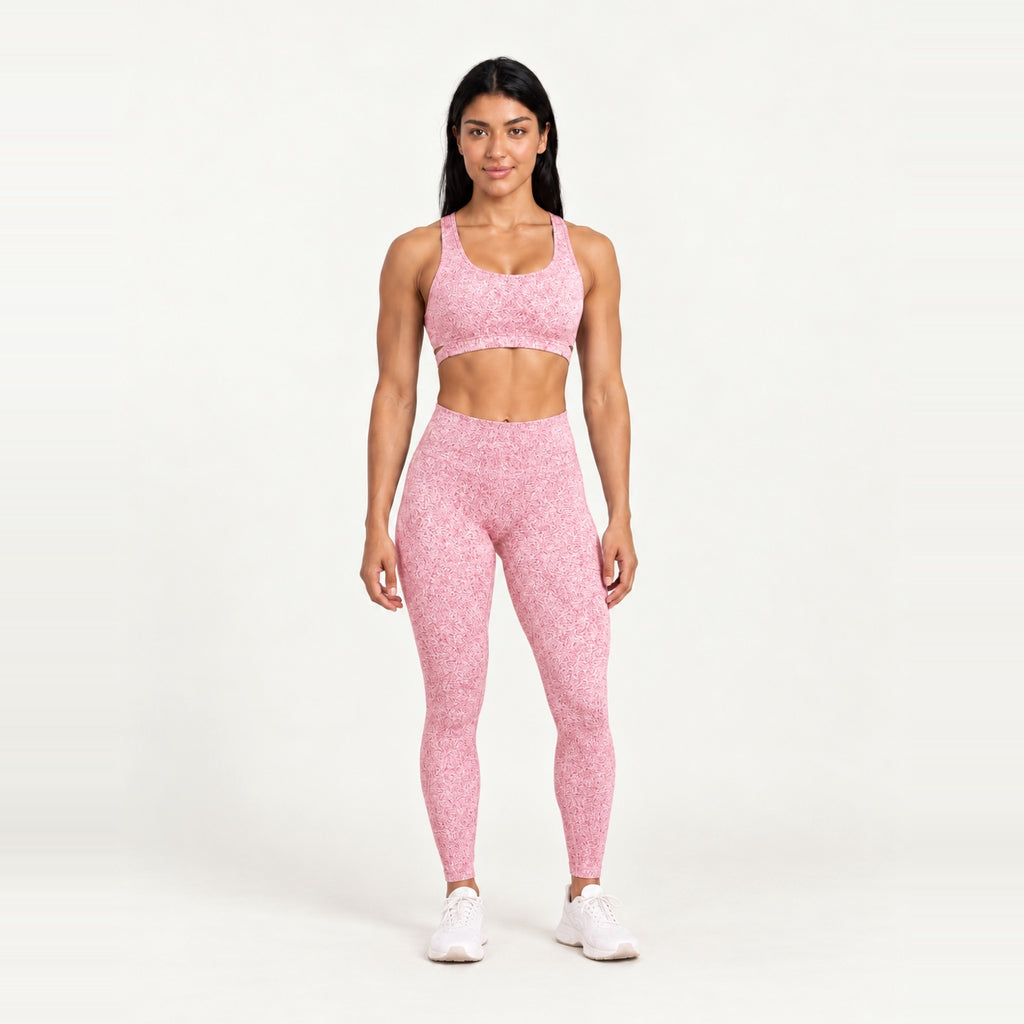 Keyhole-Back Sports Bra and Textured Leggings Set - Pink