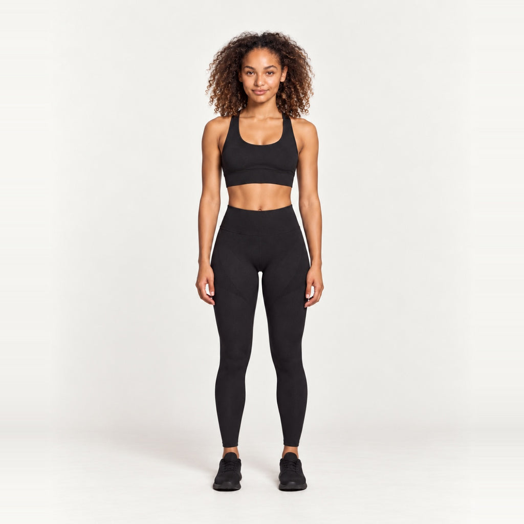 Crisscross-Back Sports Bra and Leggings Set - Black