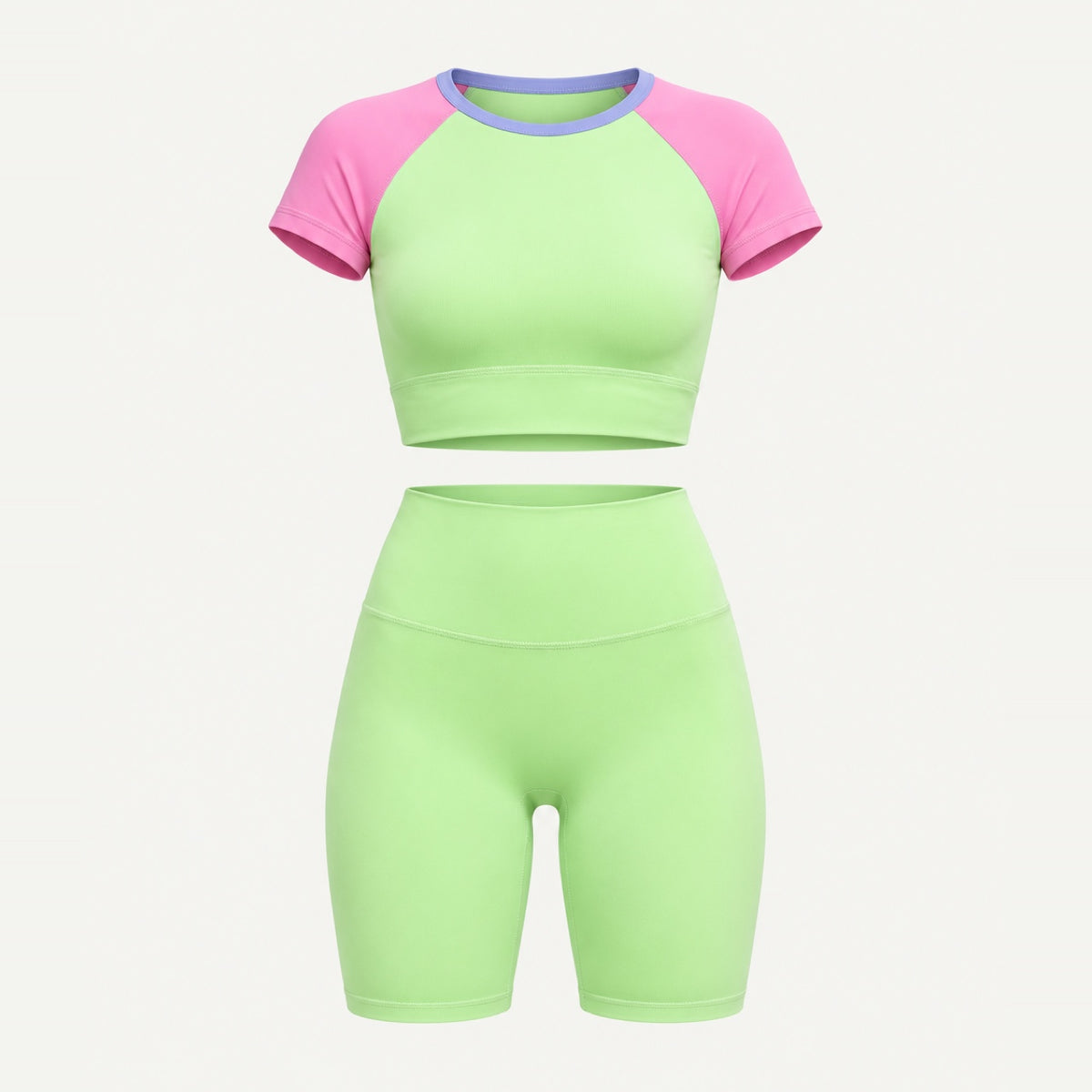 Contrast-Sleeve Crop Top and Biker Shorts Set - product only
