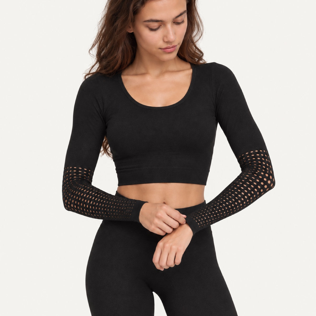 Textured Long Sleeve Crop Top and Leggings Set - detail