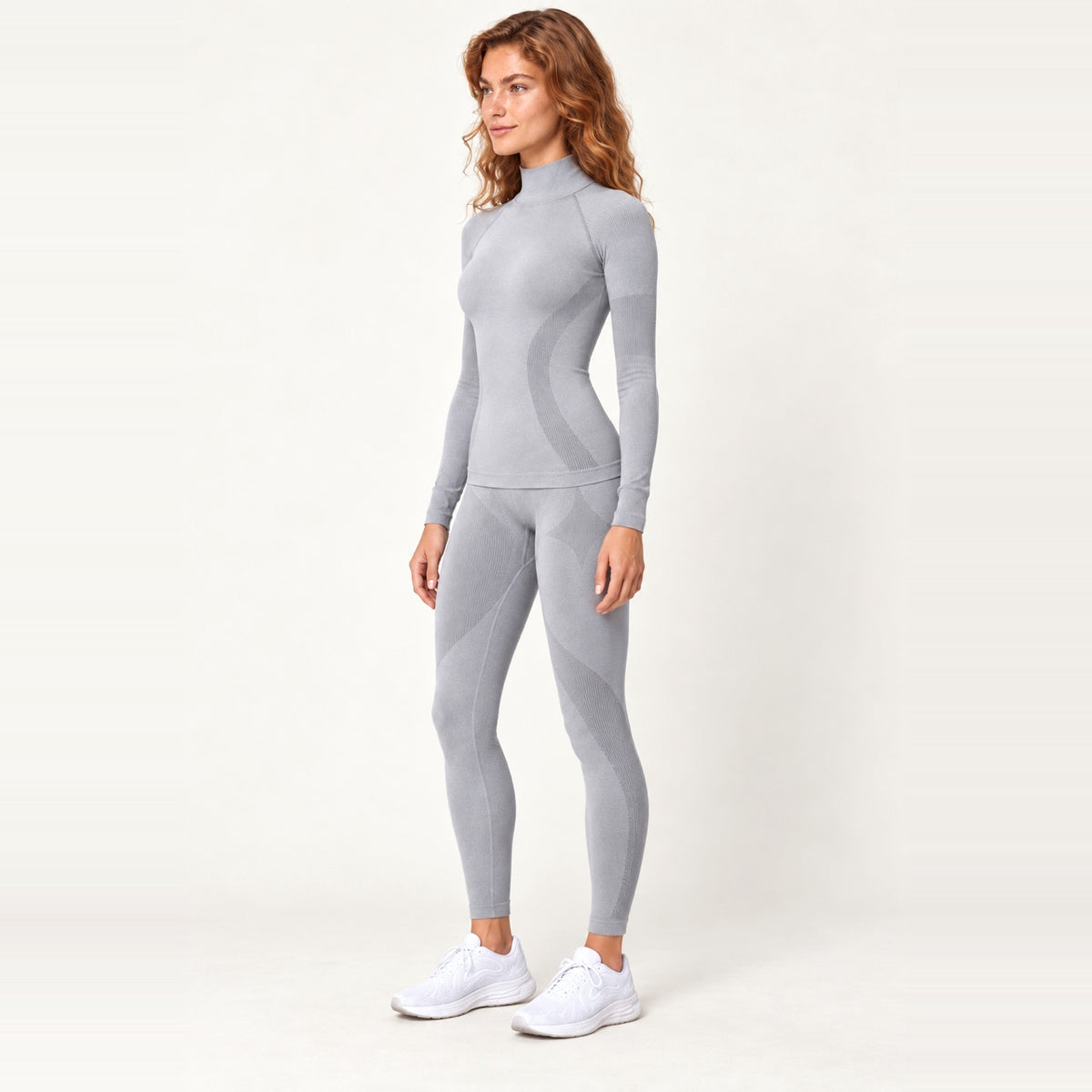 High-Neck Long Sleeve Top and Paneled Leggings Set - side view