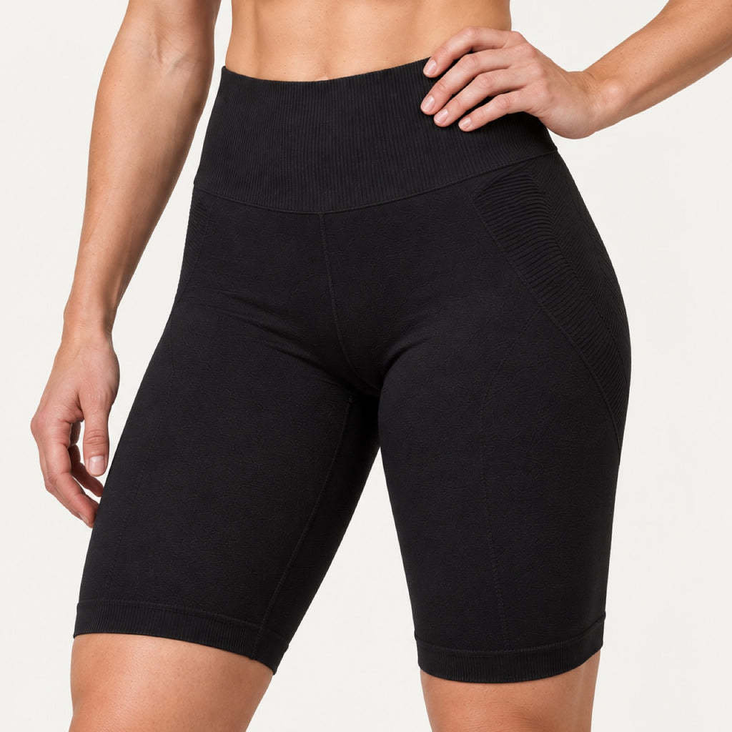 High-Waisted Biker Shorts with Textured Panels - detail