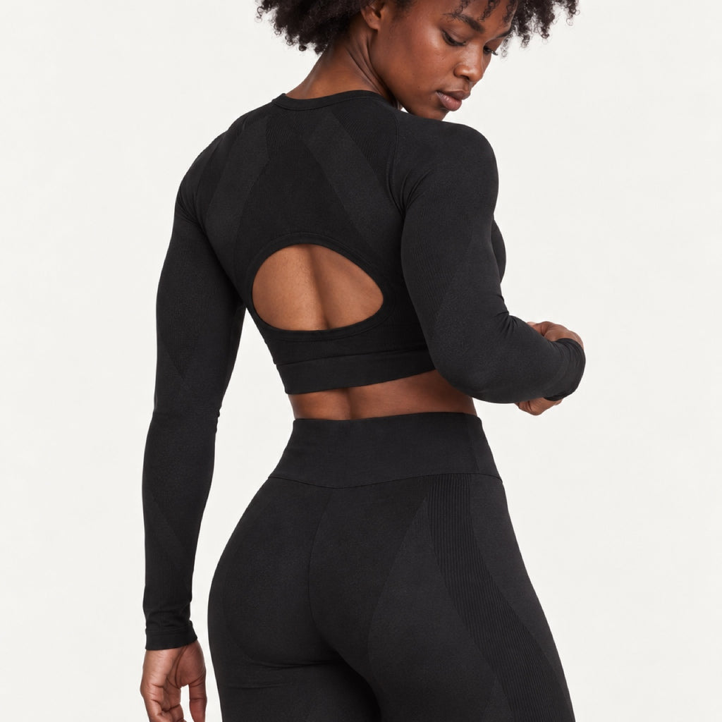 Open-Back Long Sleeve Crop Top and Leggings Set - detail
