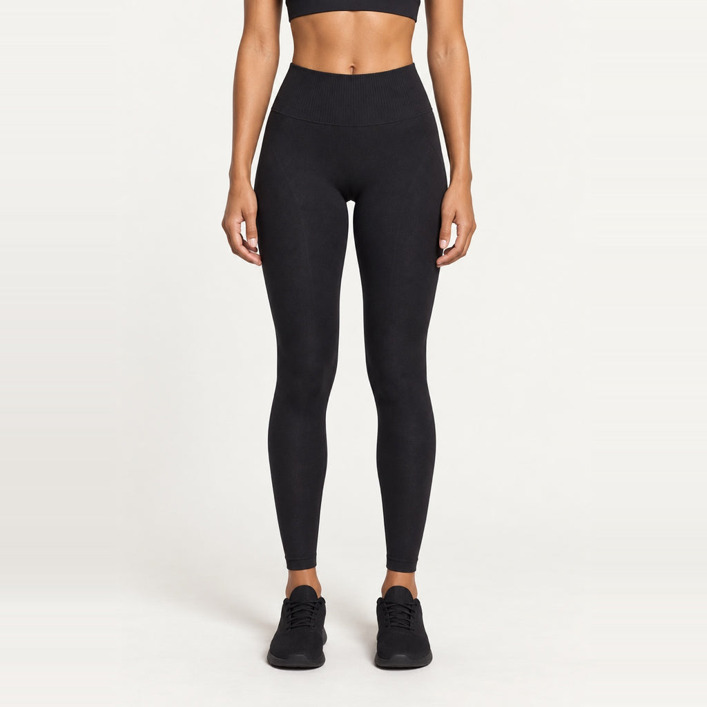 High-Waisted Leggings with Ribbed Waistband - Black