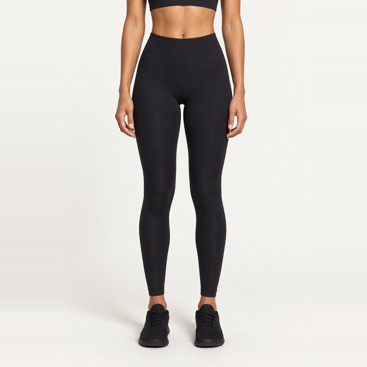 High-Waisted Leggings with Ribbed Waistband - Black