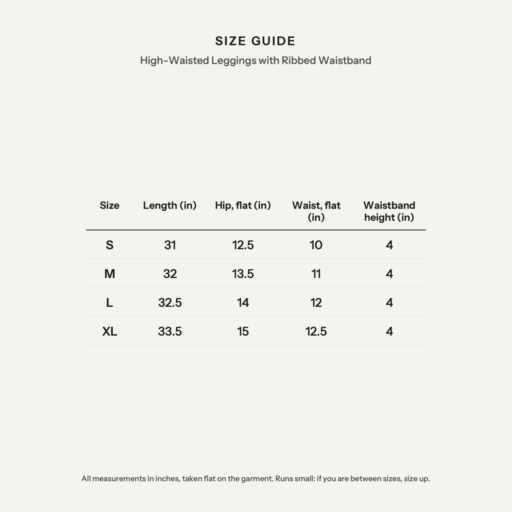 High-Waisted Leggings with Ribbed Waistband - size guide