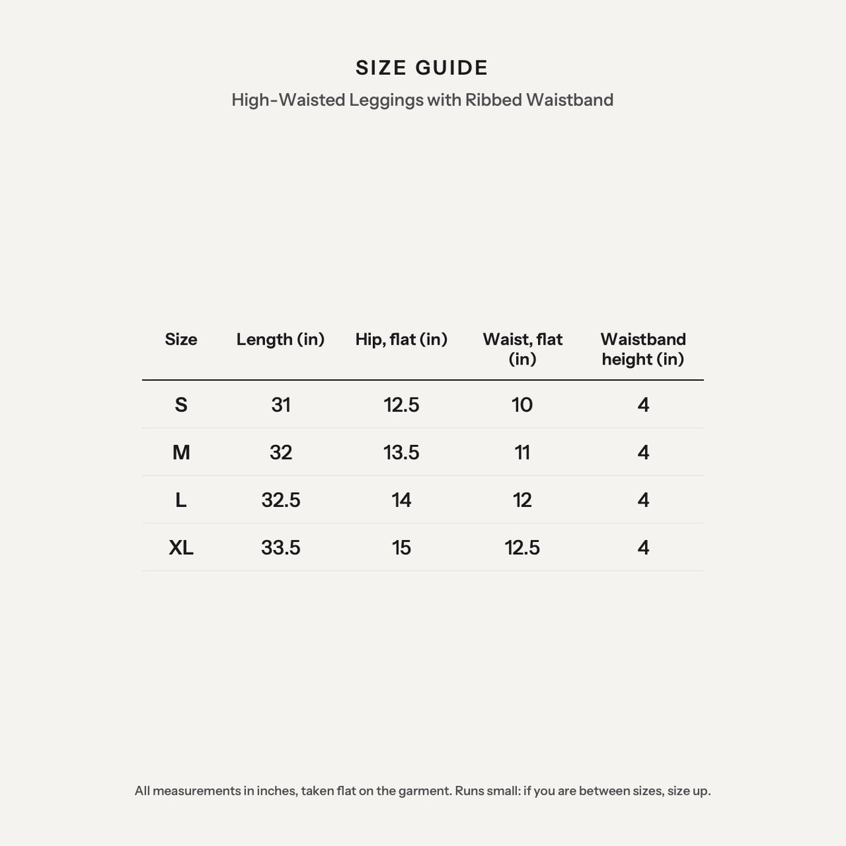 High-Waisted Leggings with Ribbed Waistband - size guide