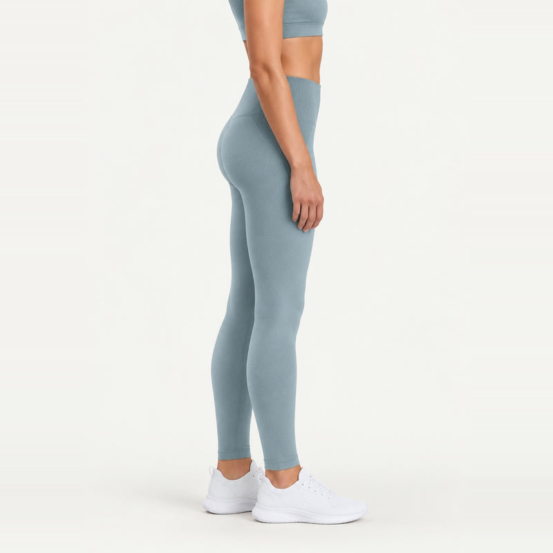 High-Waisted Leggings with Textured Knit Panels - Blue Gray