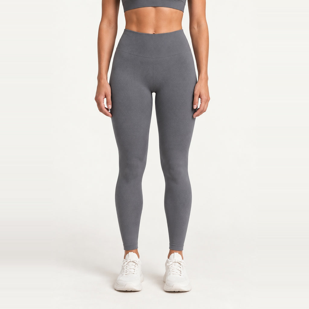 High-Waisted Leggings with Textured Knit Panels - Charcoal