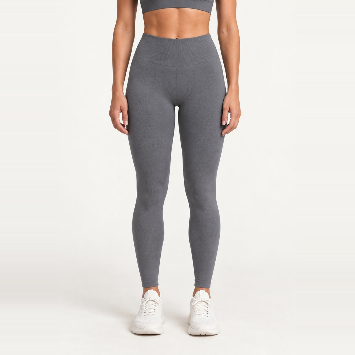 High-Waisted Leggings with Textured Knit Panels - Charcoal