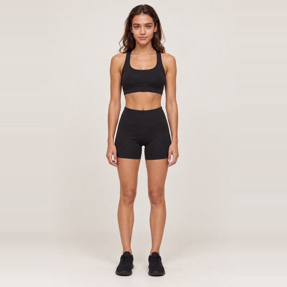 Ribbed Crop Top and Bottoms Workout Set - Black Scoop