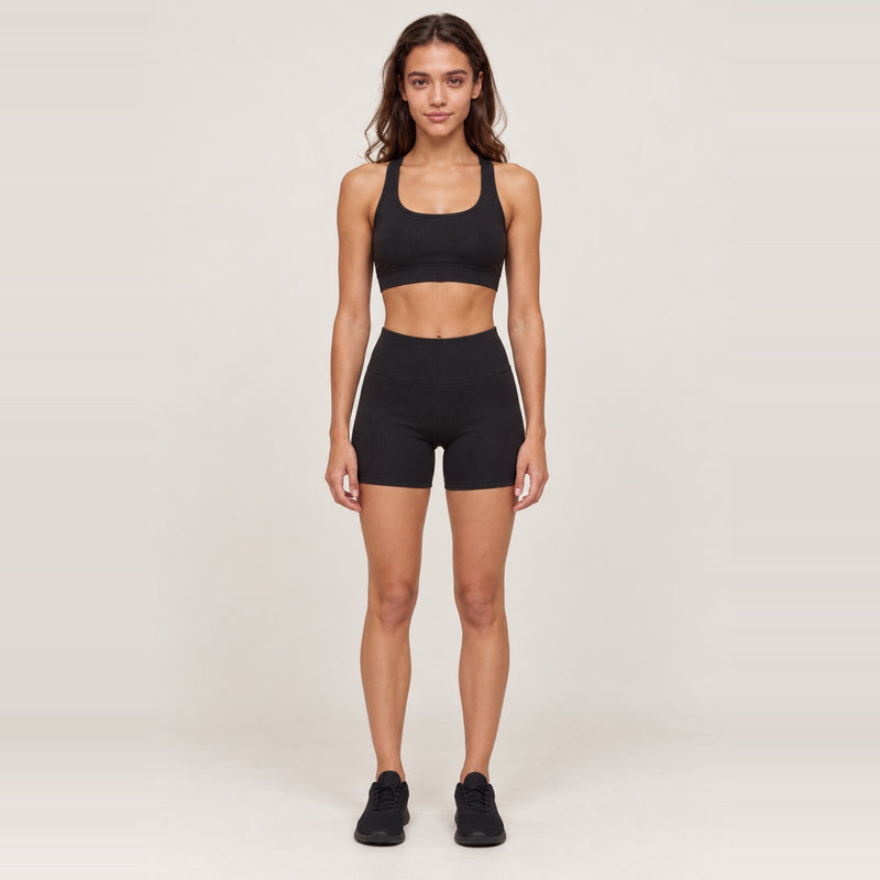 Ribbed Crop Top and Bottoms Workout Set - Black Scoop