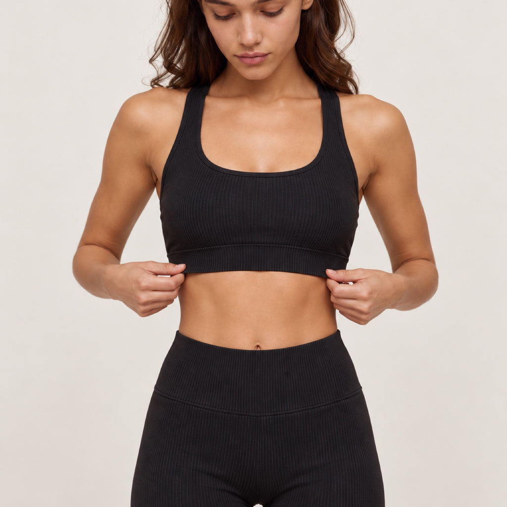 Ribbed Crop Top and Bottoms Workout Set - detail