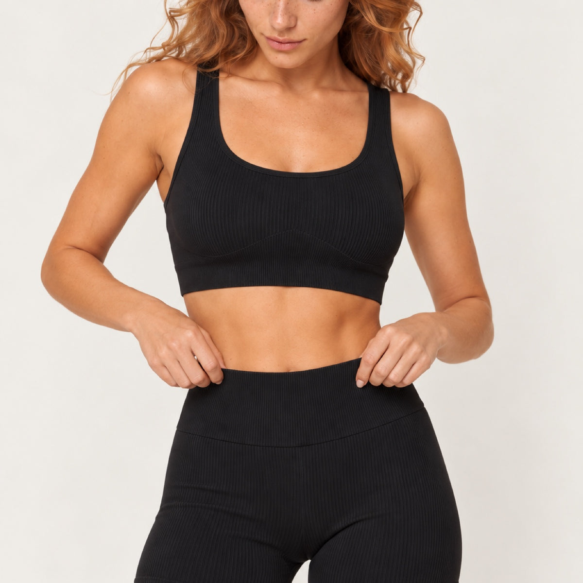 Ribbed Workout Set with Crop Tank and Shorts - detail
