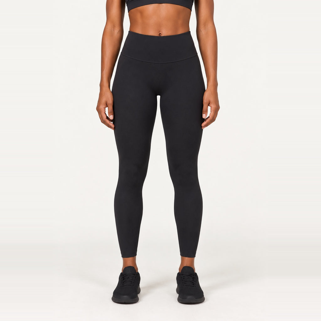 High-Waisted Leggings with Wide Waistband - Black